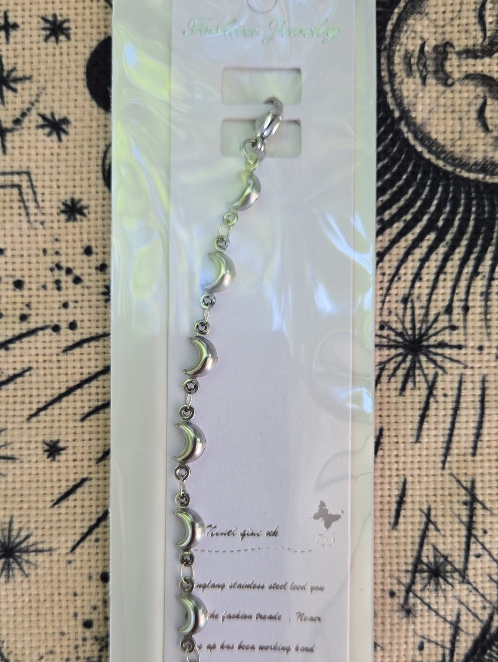 Stainless Steel Puff Crescent Moon Link Bracelet - Women 7.5inches